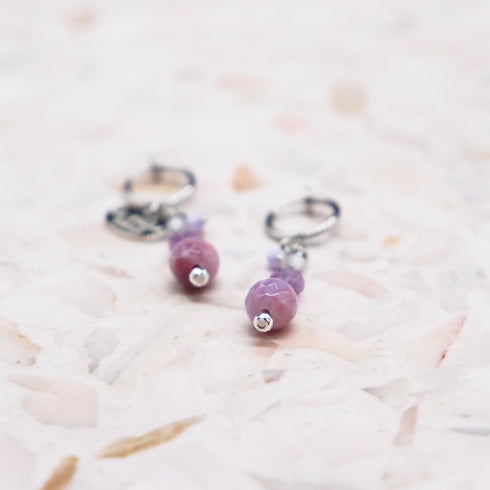 【Moon Lady Amethyst】ガーデンアメシスト×クォーツァイト×水晶 イヤリング