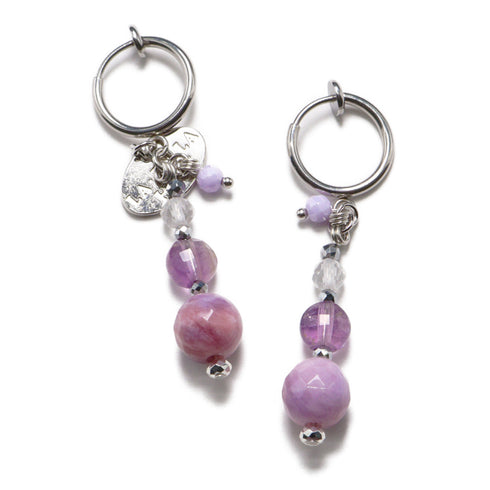【Moon Lady Amethyst】ガーデンアメシスト×クォーツァイト×水晶 イヤリング