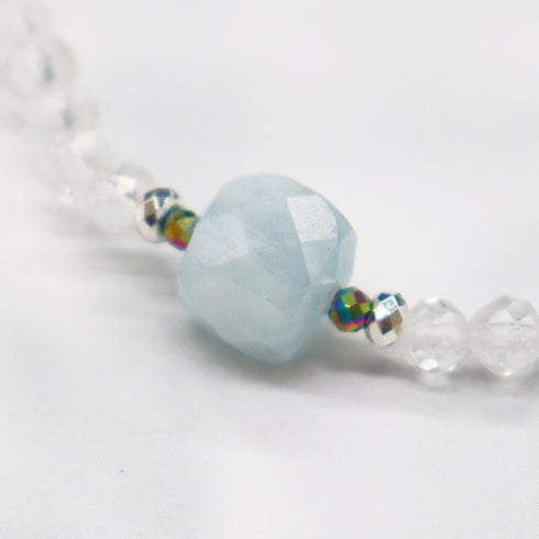 【Deep Sea Party】アクアマリン×水晶 ブレスレット