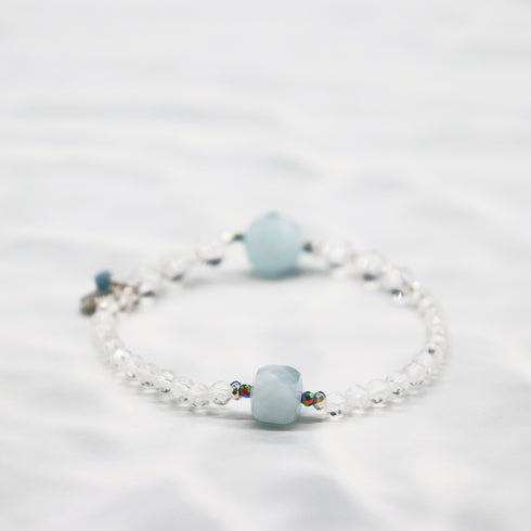 【Deep Sea Party】アクアマリン×水晶 ブレスレット