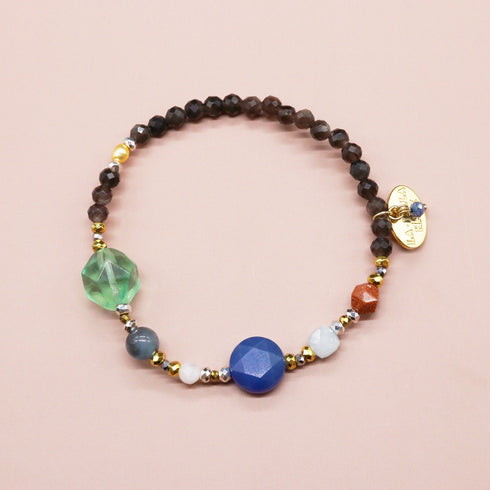 【深海派对】海蓝宝石 x 黑海蓝宝石 x 萤石 x 银曜石手链
