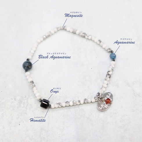 【Deep Sea Party】Black Aquamarine x Aquamarine x Magnesite Bracelet
