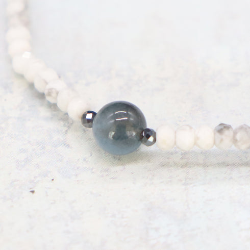 【Deep Sea Party】Black Aquamarine x Aquamarine x Magnesite Bracelet