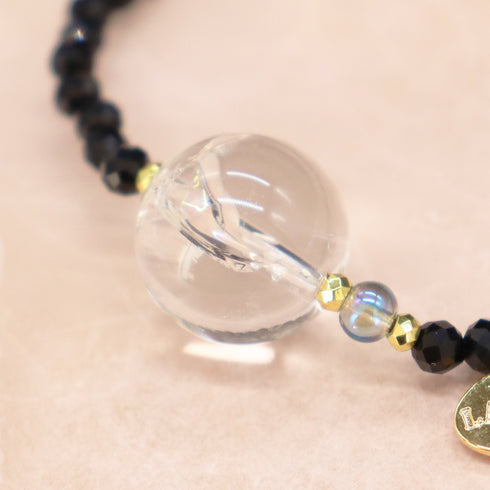【Shining Like Stardust】レインボークォーツ×オニキス×グリーンアクアオーラ ブレスレット