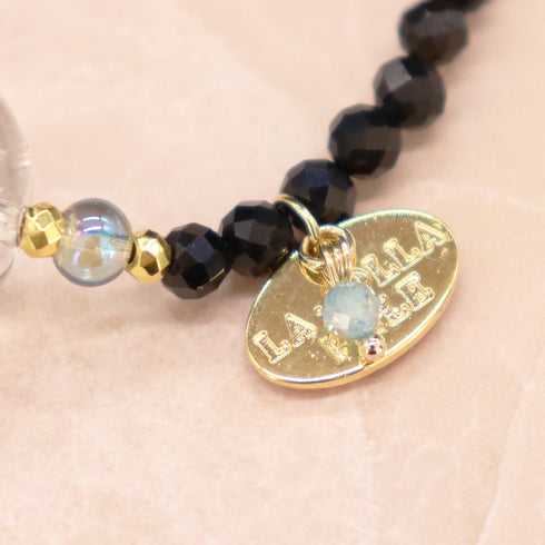 【Shining Like Stardust】レインボークォーツ×オニキス×グリーンアクアオーラ ブレスレット