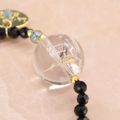 【Shining Like Stardust】レインボークォーツ×オニキス×グリーンアクアオーラ ブレスレット
