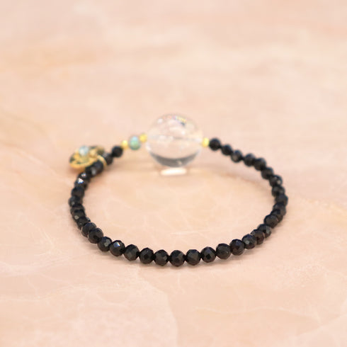 【Shining Like Stardust】レインボークォーツ×オニキス×グリーンアクアオーラ ブレスレット