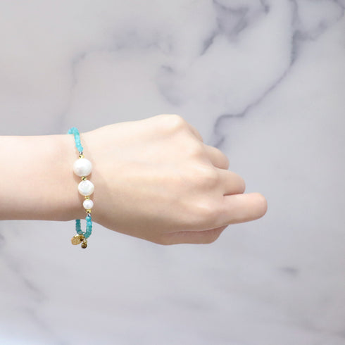 【Mermaid Teardrops】Tortoise Shell Dzi Bead × Pearl × Amazonite Bracelet