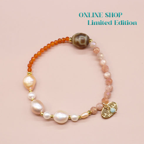 【ONLINE SHOP限定】【Mermaid Teardrops】双宝瓶天珠×巴洛克珍珠×橙月光石手链