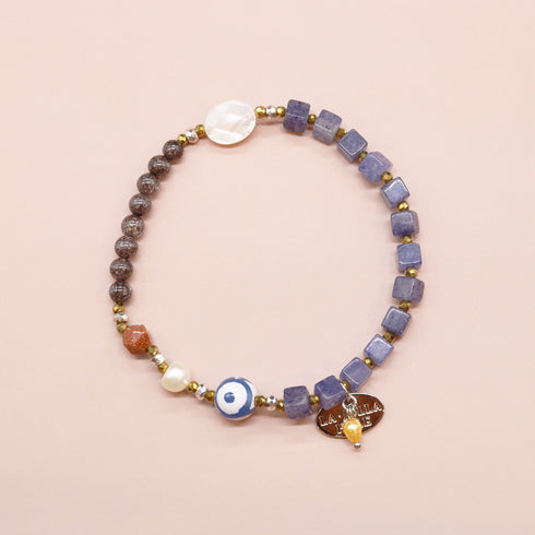 【Longing for Jaipur】三眼天珠×ブルーアベンチュリン×クラック水晶 ブレスレット