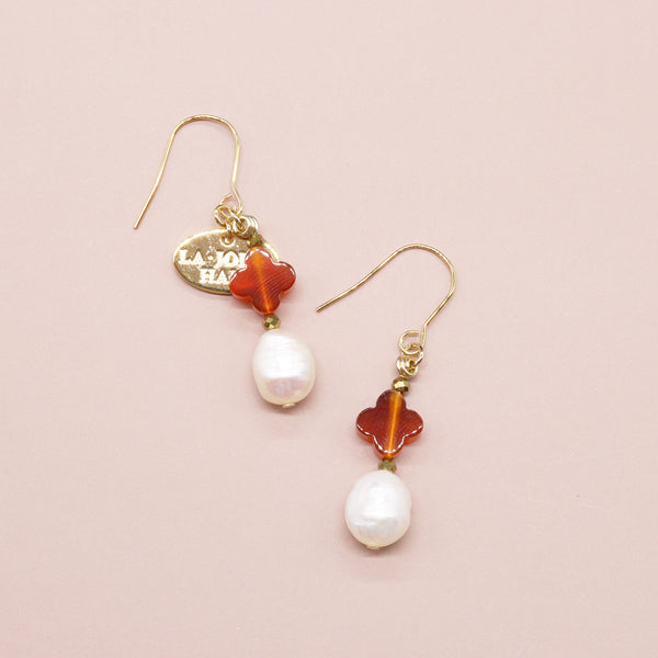 カーネリアン×バロックパール ピアス