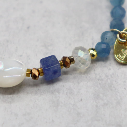 【Starry Sky Fragment】Tortoise Shell Dzi Bead x Lapis Lazuli x Aquamarine x Lavender Amethyst Bracelet