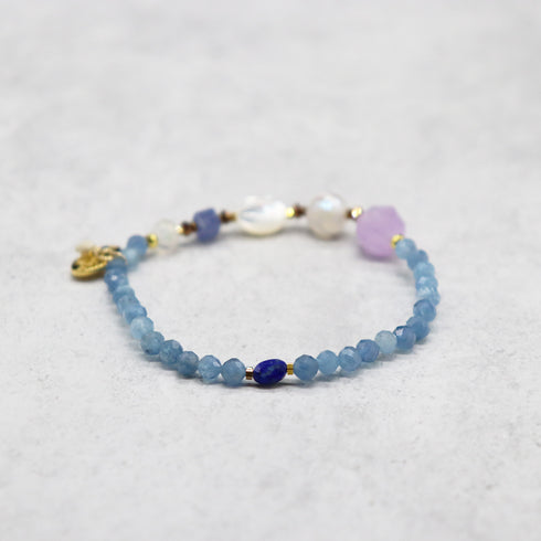 【Starry Sky Fragment】Tortoise Shell Dzi Bead x Lapis Lazuli x Aquamarine x Lavender Amethyst Bracelet