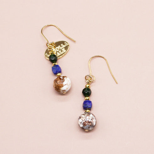 【Starry Sky Fragment】ラピスラズリ×ワイルドホース×グリーンゴールドストーン ピアス