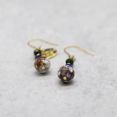 【Starry Sky Fragment】ラピスラズリ×ワイルドホース×グリーンゴールドストーン ピアス