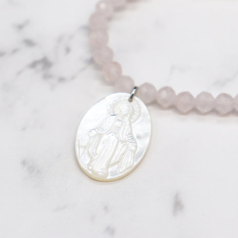 【ONLINE SHOP限定】ローズクォーツ×ホワイトシェル ネックレス