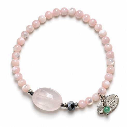 【Blooming Pink Roses】Rose Quartz × Mother of Pearl × Terahertz Bracelet