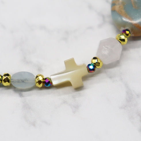【Blooming Pink Roses】Rose Quartz × Impression Stone × Sodalite Bracelet