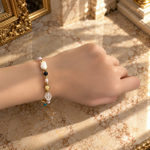 【Blooming Pink Roses】 Rose Quartz × Kunzite × Baroque Pearl Bracelet