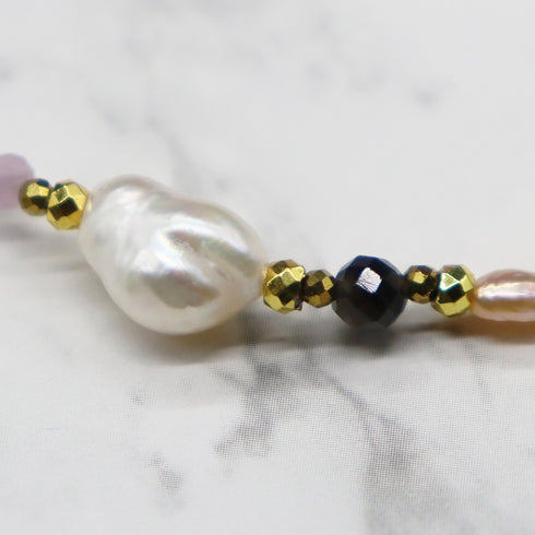 【Blooming Pink Roses】 Rose Quartz × Kunzite × Baroque Pearl Bracelet
