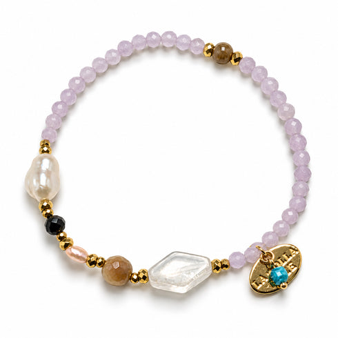【Blooming Pink Roses】 Rose Quartz × Kunzite × Baroque Pearl Bracelet