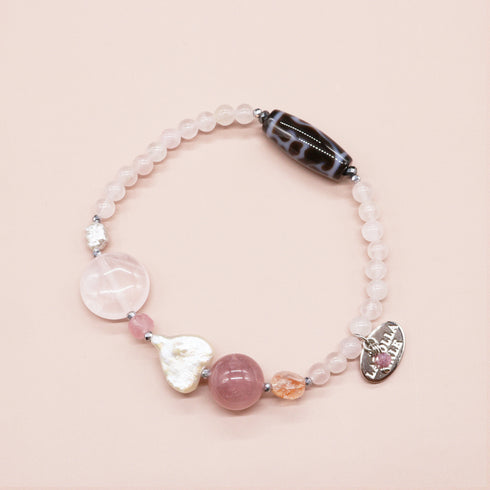 【ONLINE SHOP限定】【Blooming Pink Roses】水蓮花天珠×ローズクォーツ×パール ブレスレット