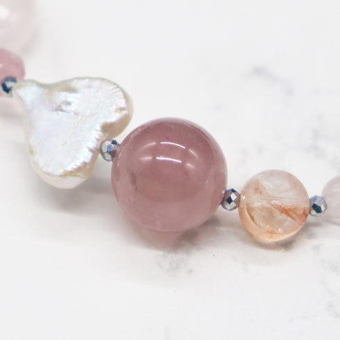 【ONLINE SHOP限定】【Blooming Pink Roses】水蓮花天珠×ローズクォーツ×パール ブレスレット