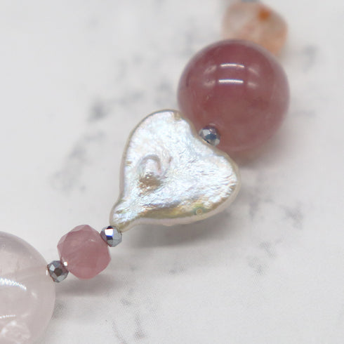 【ONLINE SHOP限定】【Blooming Pink Roses】水蓮花天珠×ローズクォーツ×パール ブレスレット