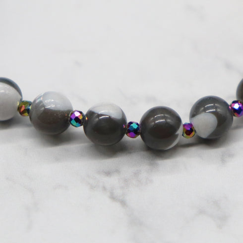 【Blooming Pink Roses】 Tortoiseshell Dzi Bead x Rose Quartz x Lapis Lazuli x Mother of Pearl Bracelet
