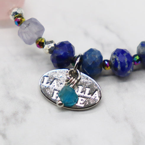【Blooming Pink Roses】 Tortoiseshell Dzi Bead x Rose Quartz x Lapis Lazuli x Mother of Pearl Bracelet