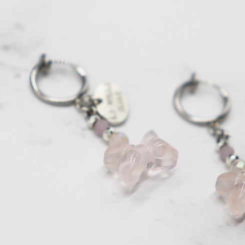 【Blooming Pink Roses】ローズクォーツ×クンツァイト イヤリング