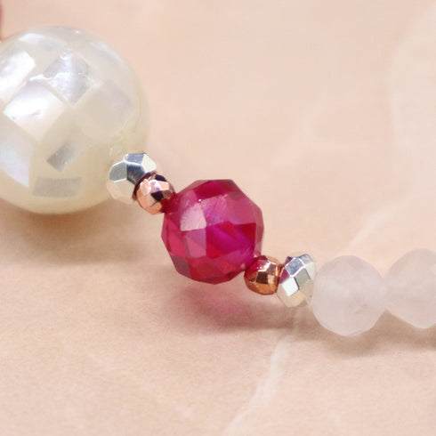 【绯红之焰】合成红宝石 x 压制贝壳 x 玫瑰石英手链