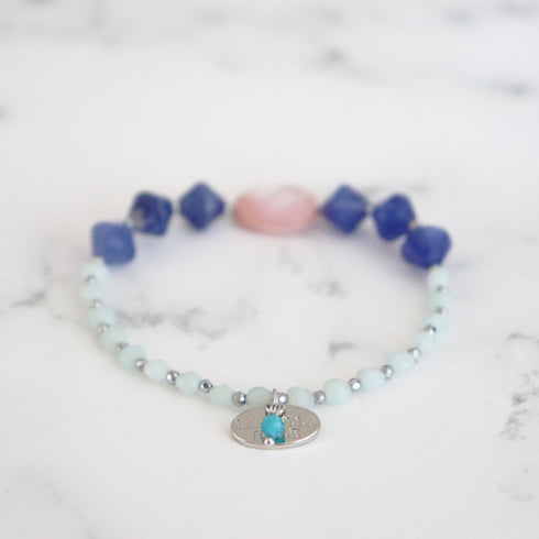 Pink shell, sodalite, and amazonite bracelet