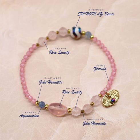 【盛开的粉色玫瑰】水波纹天珠 x 粉晶 x 锆石 x 海蓝宝石手链