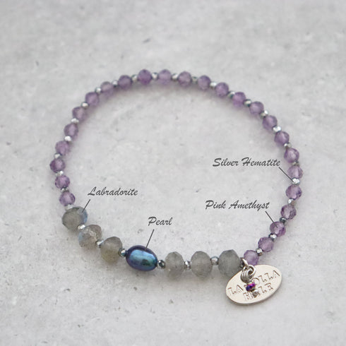 珍珠、拉长石和粉色紫水晶手链