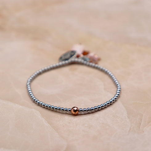 【Open the Jewelry Box!】オレンジガーネット×クィーンコンクシェル×ピンクシェル×シルバーヘマタイト ブレスレット