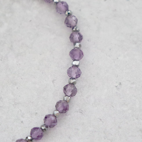 珍珠、拉长石和粉色紫水晶手链