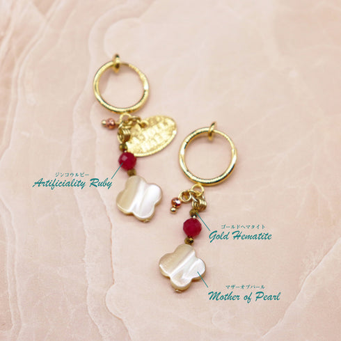 【Flames of Crimson】人工ルビー×マザーオブパール イヤリング