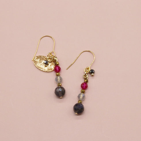 【绯红之焰】合成红宝石 x 拉长石 x 堇青石耳环