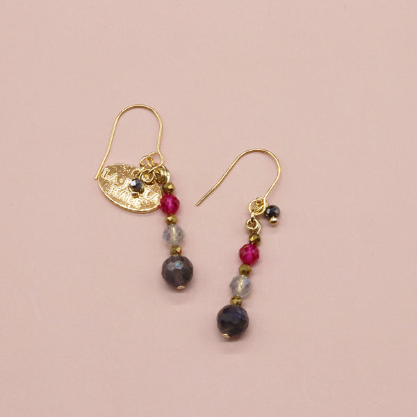 【绯红之焰】合成红宝石 x 拉长石 x 堇青石耳环