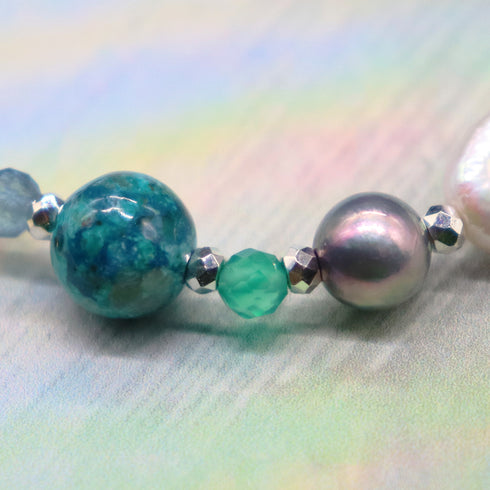 【ONLINE SHOP限定】【CLEAN UP】天地天珠×アクアマリン×アコヤパール×クリソコラ ブレスレット