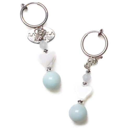 【深海派对】海蓝宝石 x 珍珠母贝 x 亚马逊石耳环