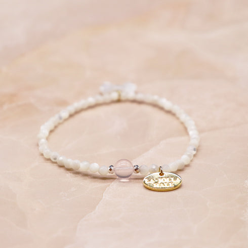 【盛开的粉色玫瑰】玫瑰石英×珍珠母贝×白贝壳手链