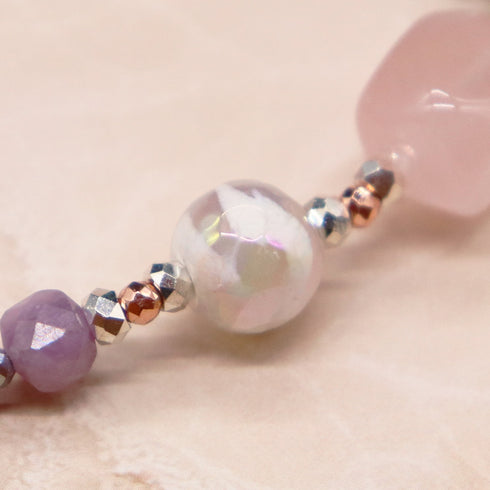 【盛开的粉色玫瑰】水波纹天珠 x 粉晶 x 锂云母手链