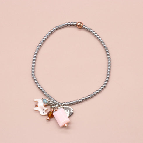 【Open the Jewelry Box!】オレンジガーネット×クィーンコンクシェル×ピンクシェル×シルバーヘマタイト ブレスレット