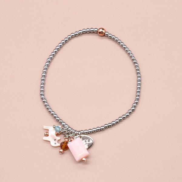 【Open the Jewelry Box!】オレンジガーネット×クィーンコンクシェル×ピンクシェル×シルバーヘマタイト ブレスレット