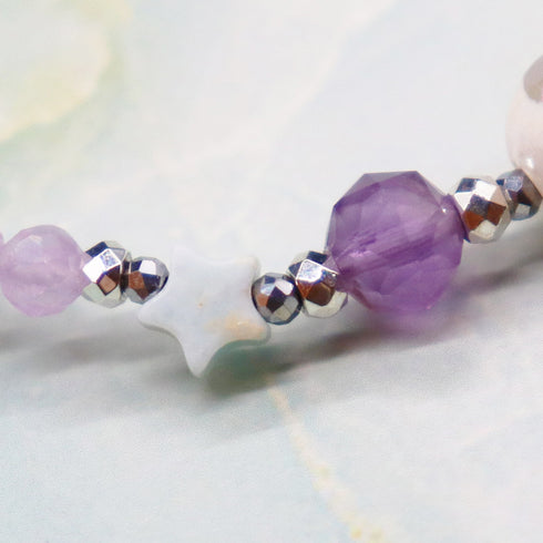 【绿光阳光】水波纹天珠 x 橄榄石 x 薰衣草紫水晶 x 珍珠母贝手链