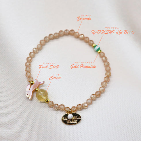 【Otsukimi Bracelet】ピンクシェル×シトリン×ジルコニア ブレスレット