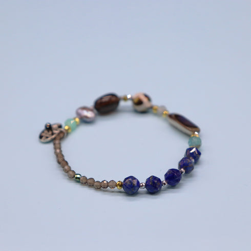 【Starry Sky Fragment】亀甲天珠×ラピスラズリ×アバロニシェル×スモーキークォーツ ブレスレット