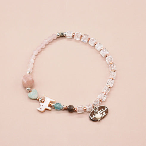 【Lovely Zoo】ピンクシェル×クラック水晶×ローズクォーツ ブレスレット